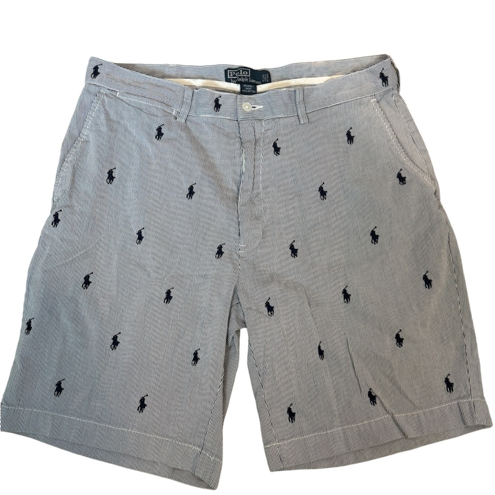 Polo Ralph Lauren Mens Prospect Seersucker Pony Logo Shorts 9” Inseam Vintage